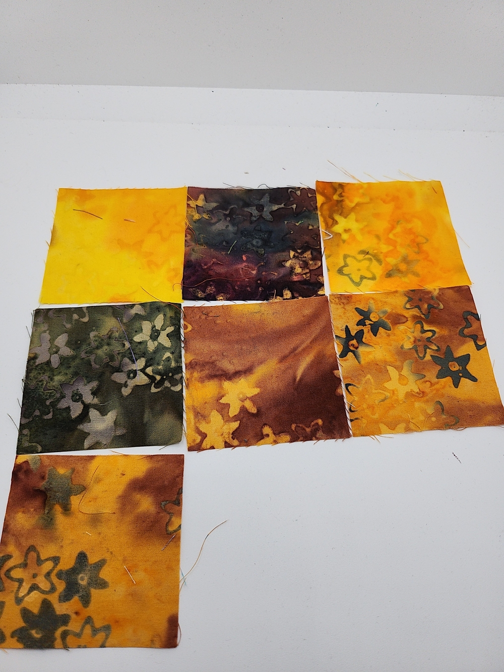 2.50 Inch Batik Floral Fabric Squares in Yellow and Brown